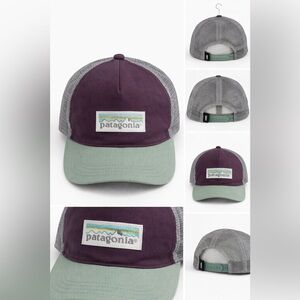Patagonia Trucker Hat Snapback Mesh Plum Sage Green Logo Patch OSFA